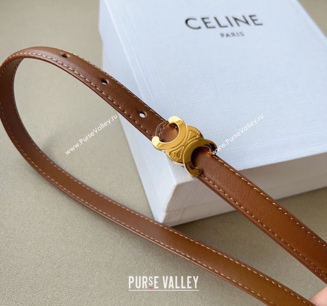 Celine Triomphe Womens Leather Belt 1.5cm with Gold Logo Buckle Dark Brown 2023 1108 (99-231108162)