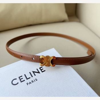 Celine Triomphe Womens Leather Belt 1.5cm with Gold Logo Buckle Dark Brown 2023 1108 (99-231108162)