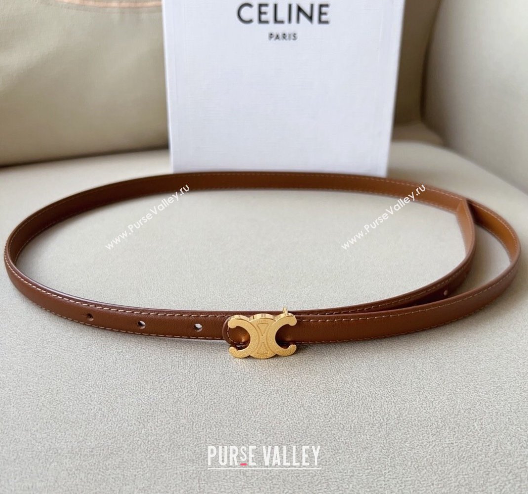 Celine Triomphe Womens Leather Belt 1.5cm with Gold Logo Buckle Dark Brown 2023 1108 (99-231108162)