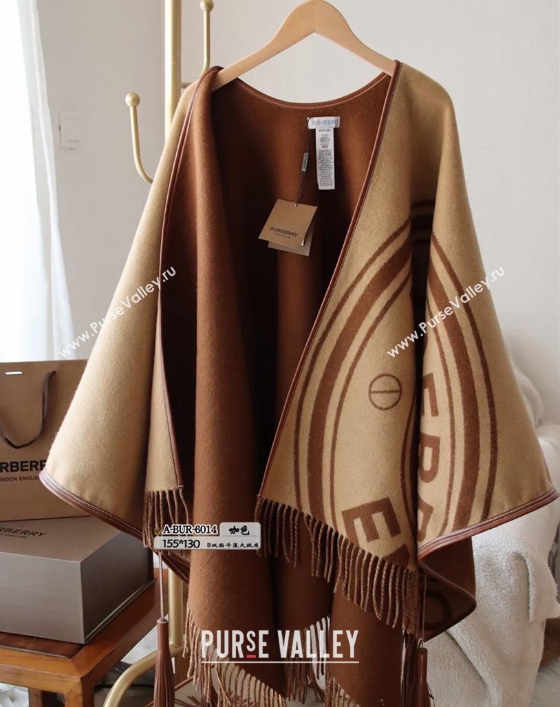 Burberry Wool and Leather Cape 130x155cm Beige/Brown 2023 (XMN-231108065)