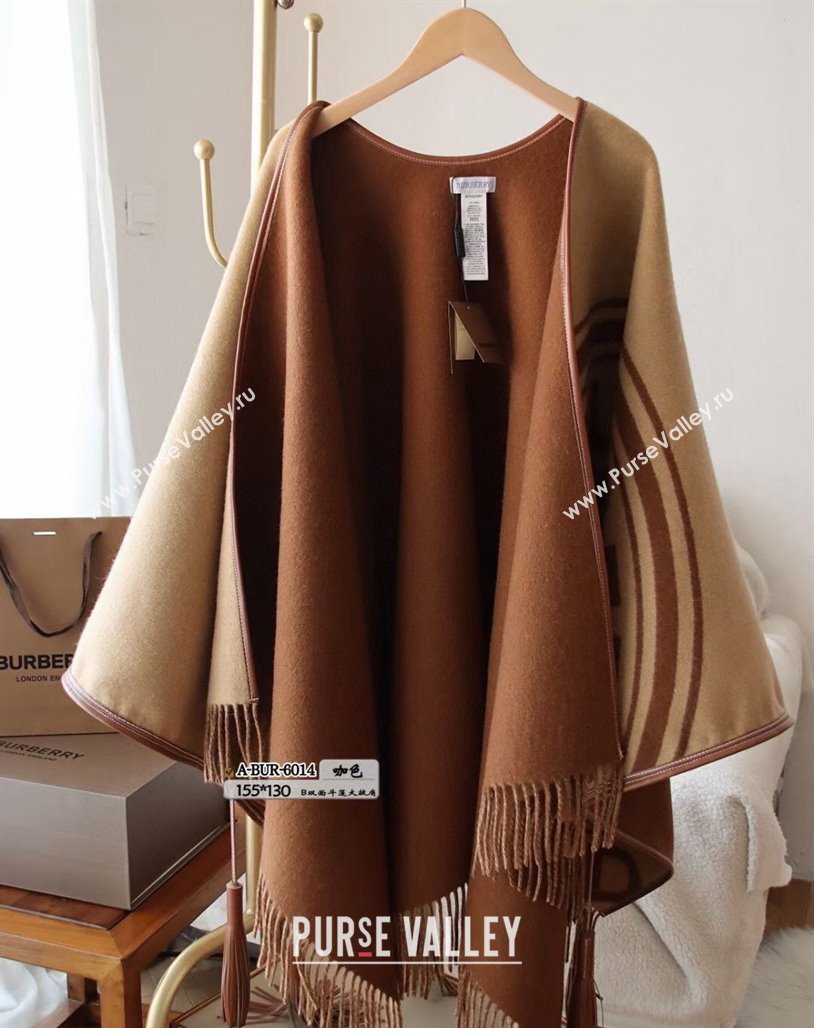 Burberry Wool and Leather Cape 130x155cm Beige/Brown 2023 (XMN-231108065)