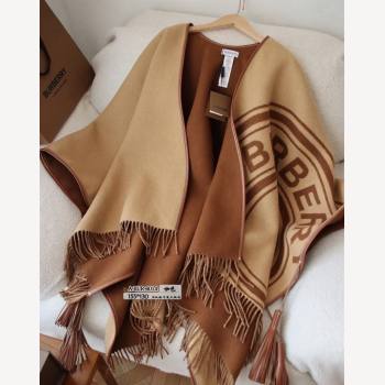 Burberry Wool and Leather Cape 130x155cm Beige/Brown 2023 (XMN-231108065)