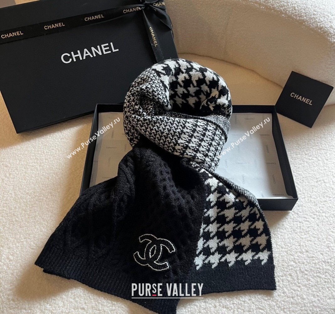 Chanel Knit Long Scarf 30x190cm Black 2023 1108 (XMN-231108066)