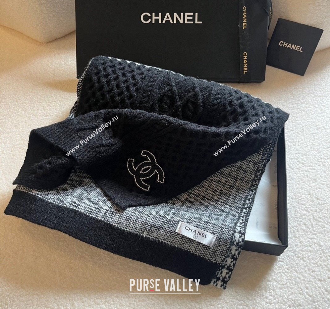 Chanel Knit Long Scarf 30x190cm Black 2023 1108 (XMN-231108066)