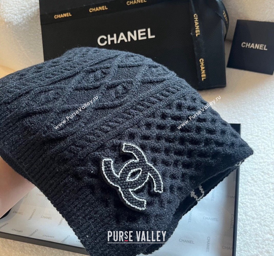 Chanel Knit Long Scarf 30x190cm Black 2023 1108 (XMN-231108066)