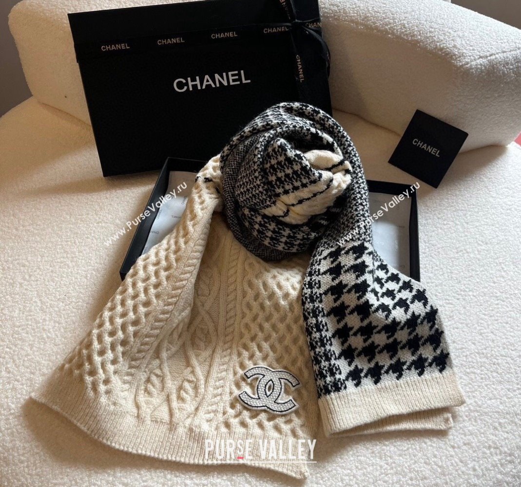 Chanel Knit Long Scarf 30x190cm White 2023 1108 (XMN-231108067)