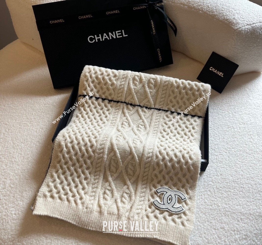 Chanel Knit Long Scarf 30x190cm White 2023 1108 (XMN-231108067)