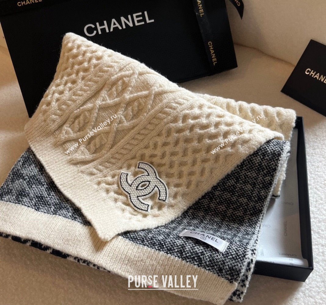 Chanel Knit Long Scarf 30x190cm White 2023 1108 (XMN-231108067)