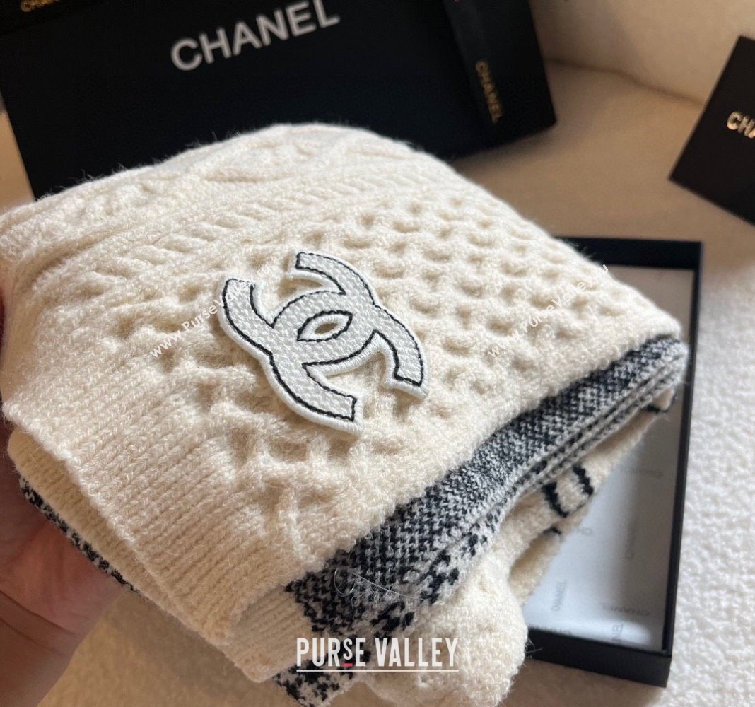 Chanel Knit Long Scarf 30x190cm White 2023 1108 (XMN-231108067)