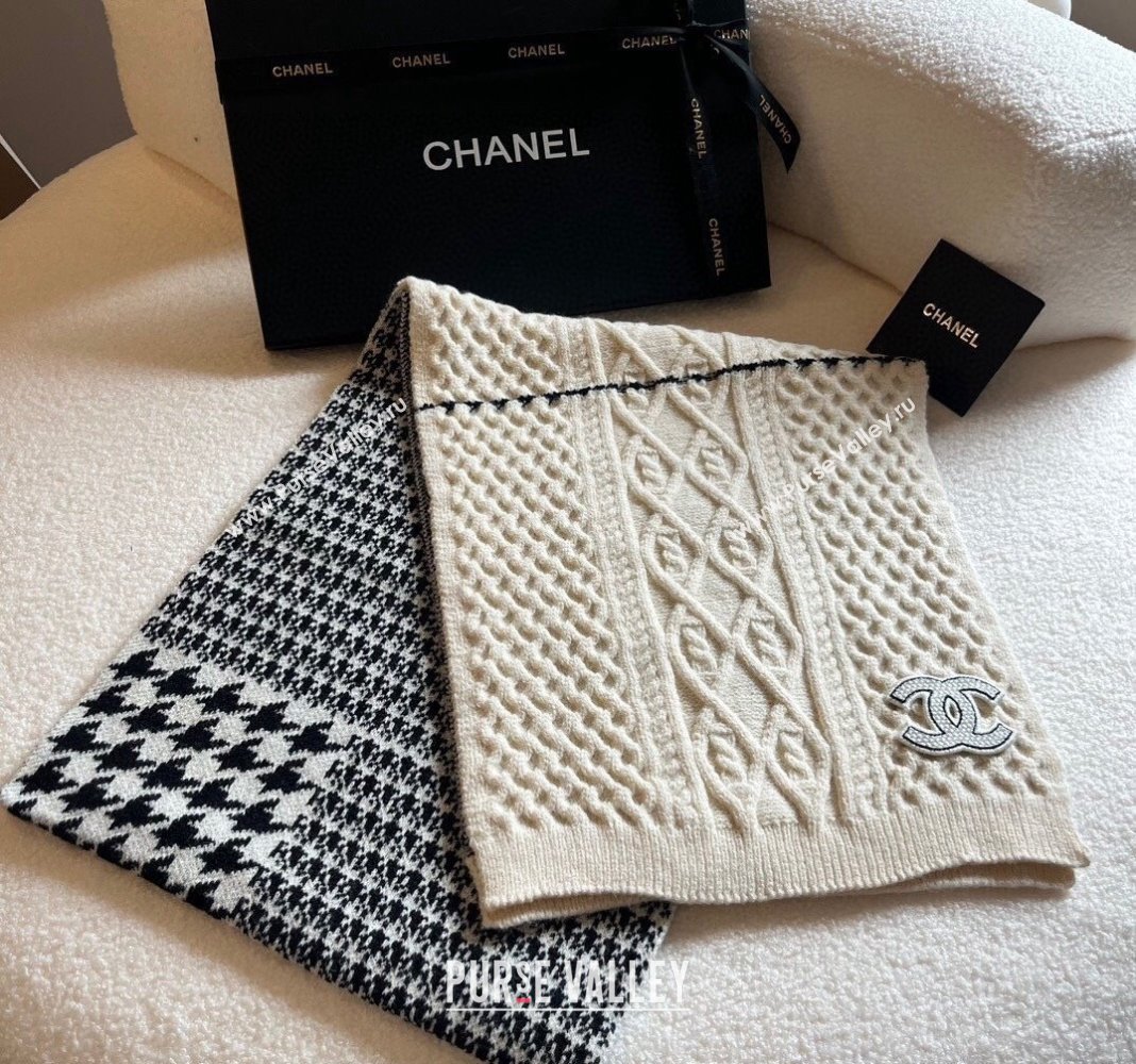 Chanel Knit Long Scarf 30x190cm White 2023 1108 (XMN-231108067)