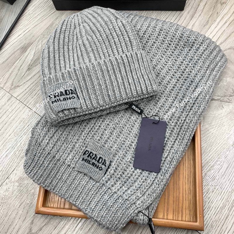 Prada Knit Hat and Scarf Set Grey 2023 1108 (MAO-231108032)