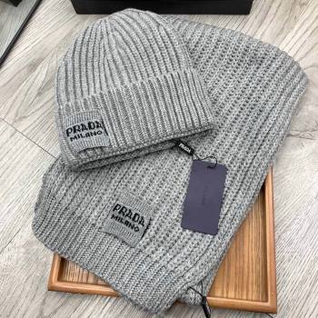 Prada Knit Hat and Scarf Set Grey 2023 1108 (MAO-231108032)