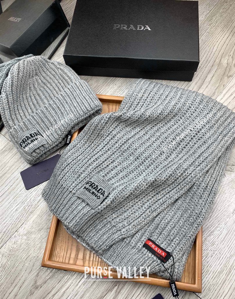 Prada Knit Hat and Scarf Set Grey 2023 1108 (MAO-231108032)