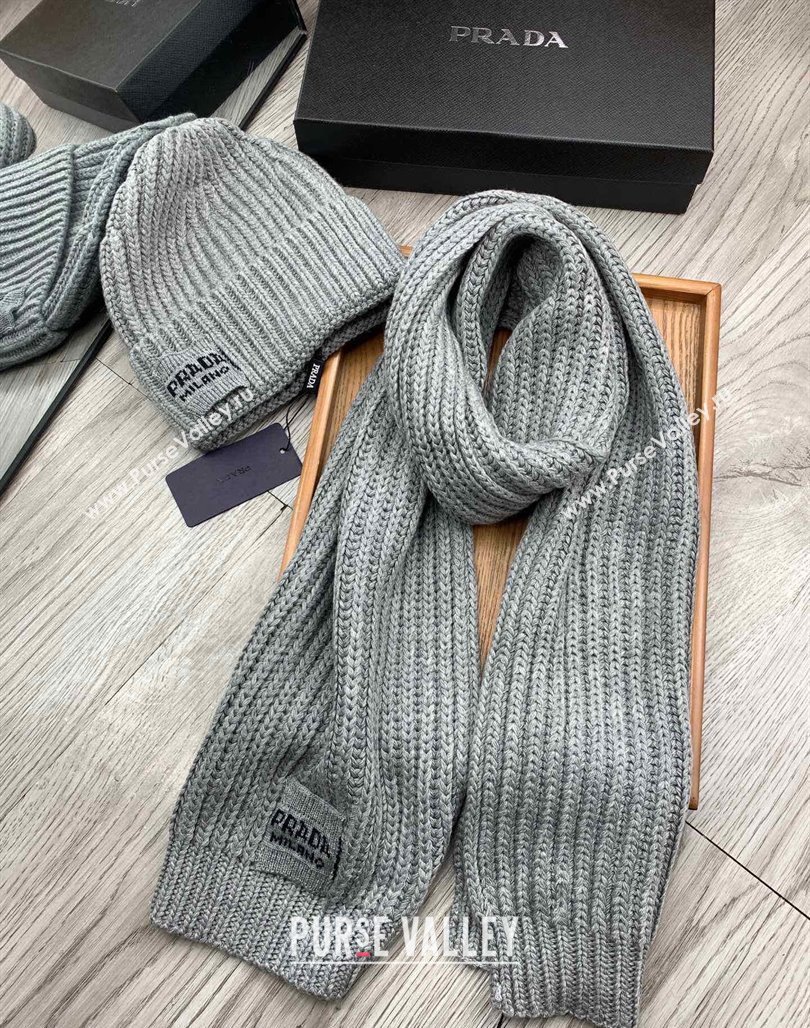 Prada Knit Hat and Scarf Set Grey 2023 1108 (MAO-231108032)