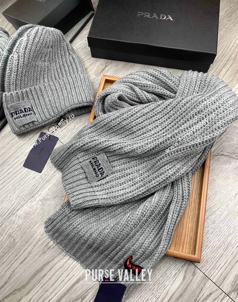 Prada Knit Hat and Scarf Set Grey 2023 1108 (MAO-231108032)