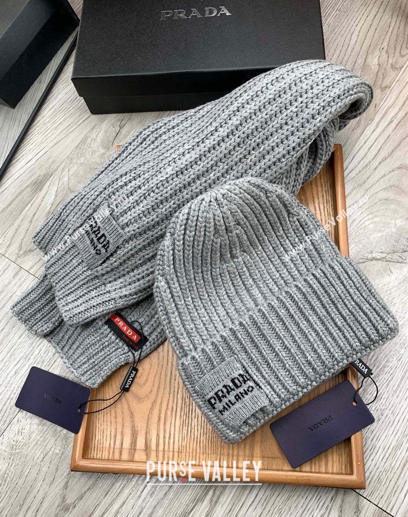 Prada Knit Hat and Scarf Set Grey 2023 1108 (MAO-231108032)