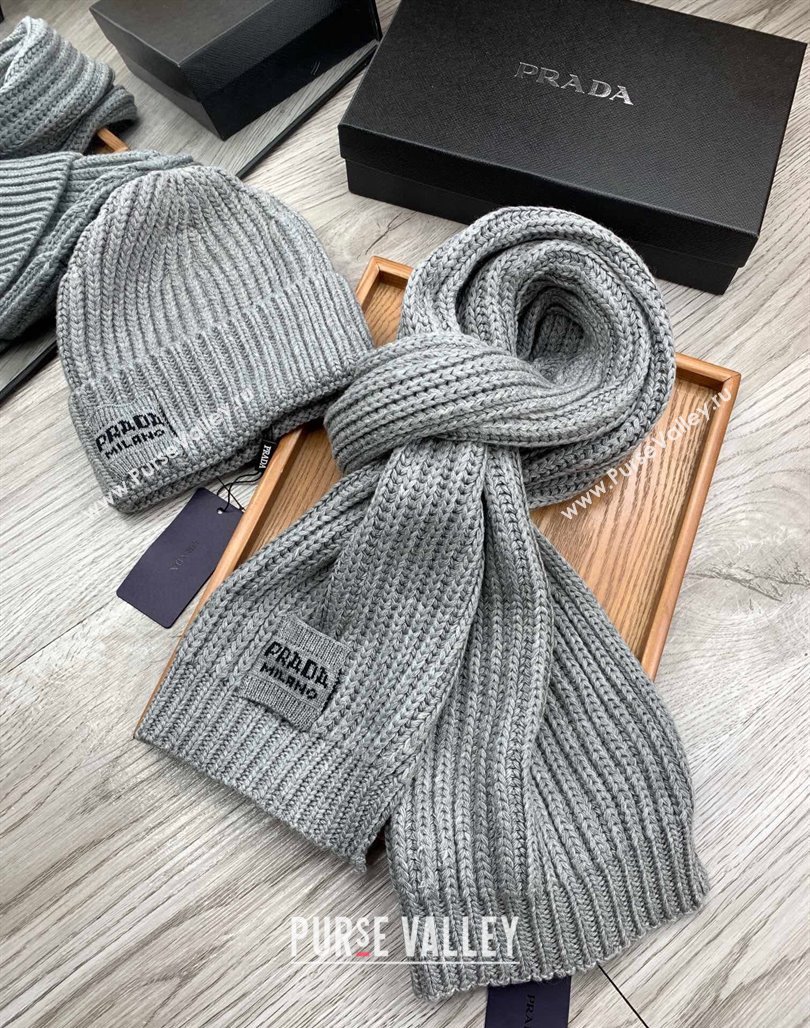 Prada Knit Hat and Scarf Set Grey 2023 1108 (MAO-231108032)