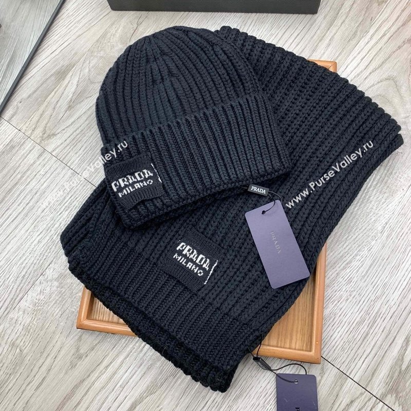 Prada Knit Hat and Scarf Set Black 2023 1108 (MAO-231108033)