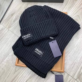 Prada Knit Hat and Scarf Set Black 2023 1108 (MAO-231108033)