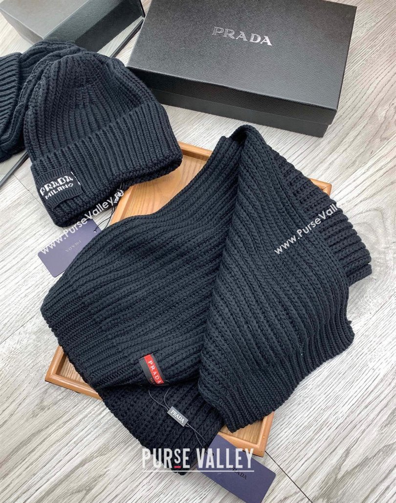 Prada Knit Hat and Scarf Set Black 2023 1108 (MAO-231108033)