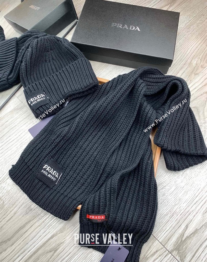 Prada Knit Hat and Scarf Set Black 2023 1108 (MAO-231108033)