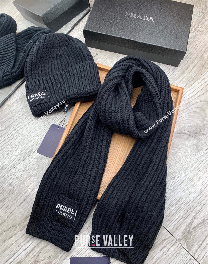 Prada Knit Hat and Scarf Set Black 2023 1108 (MAO-231108033)