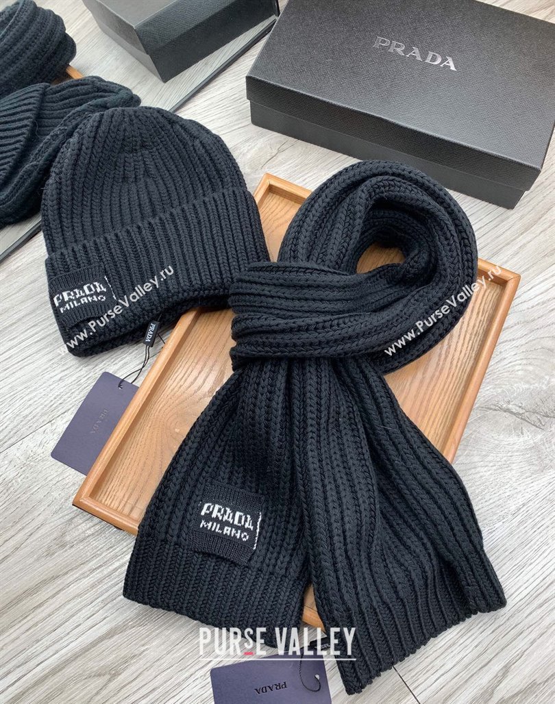 Prada Knit Hat and Scarf Set Black 2023 1108 (MAO-231108033)