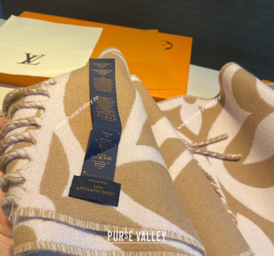 Louis Vuitton LV Medallion Long Wool Scarf 30x209cm Light Pink/Brown 2023 1123 (XMN-231123012)