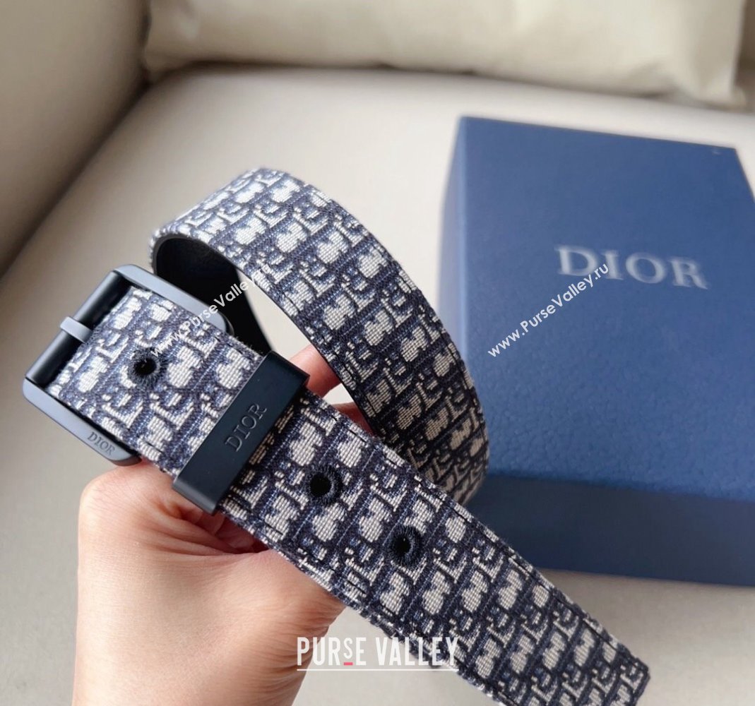 Dior Blue Oblique Canvas Belt 3.5cm with Black Pin Buckle 2023 1124 (99-231124005)