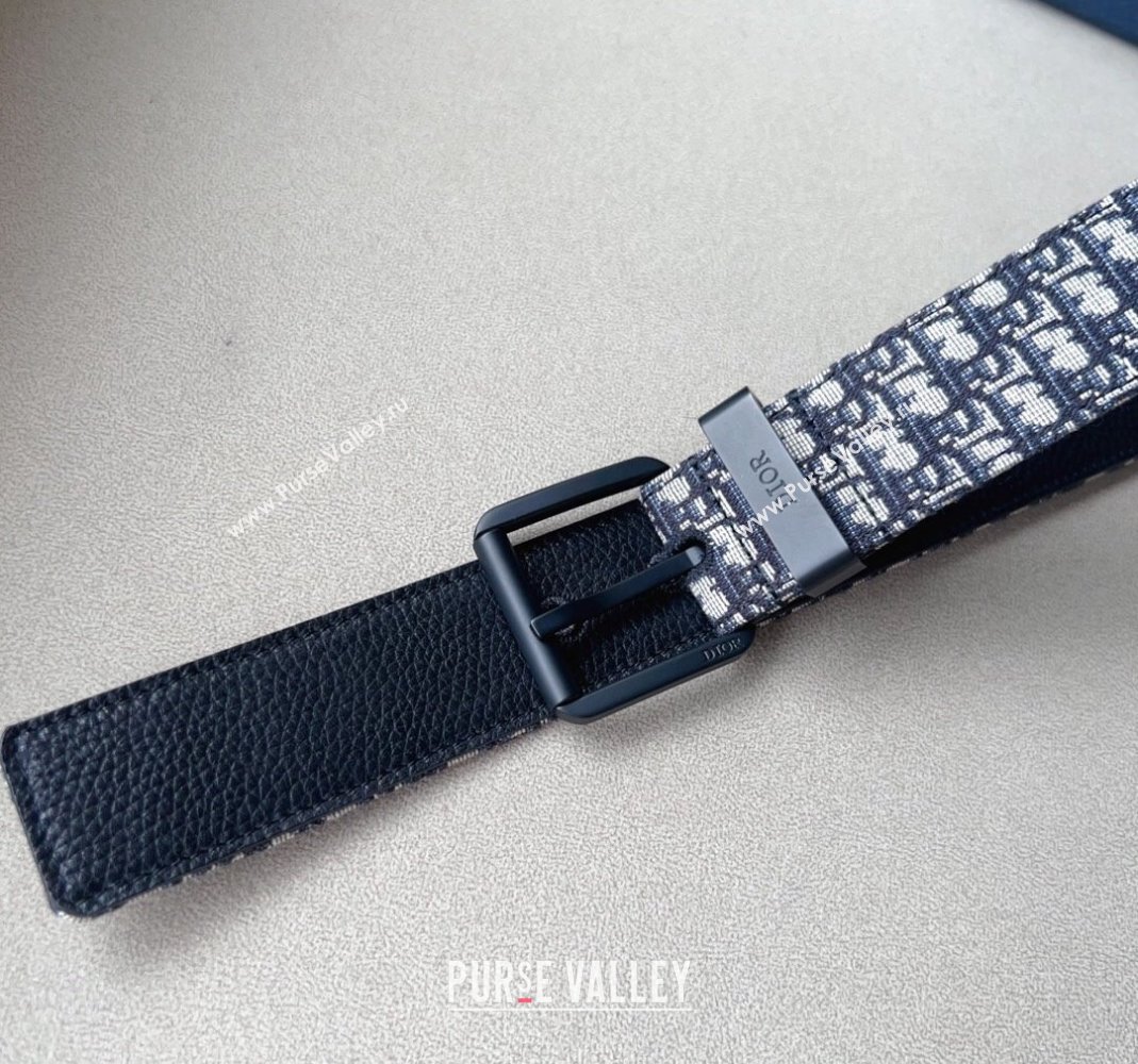 Dior Blue Oblique Canvas Belt 3.5cm with Black Pin Buckle 2023 1124 (99-231124005)