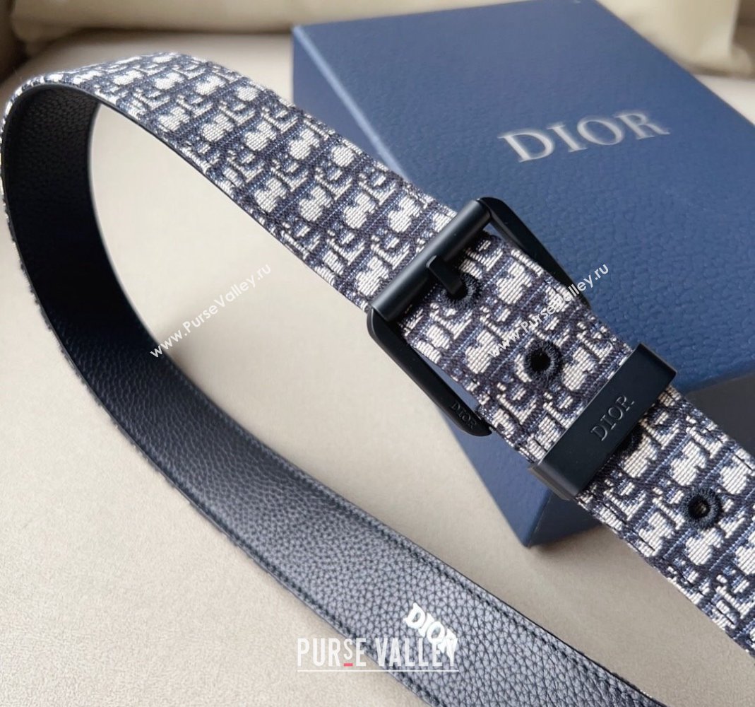 Dior Blue Oblique Canvas Belt 3.5cm with Black Pin Buckle 2023 1124 (99-231124005)