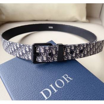 Dior Blue Oblique Canvas Belt 3.5cm with Black Pin Buckle 2023 1124 (99-231124005)