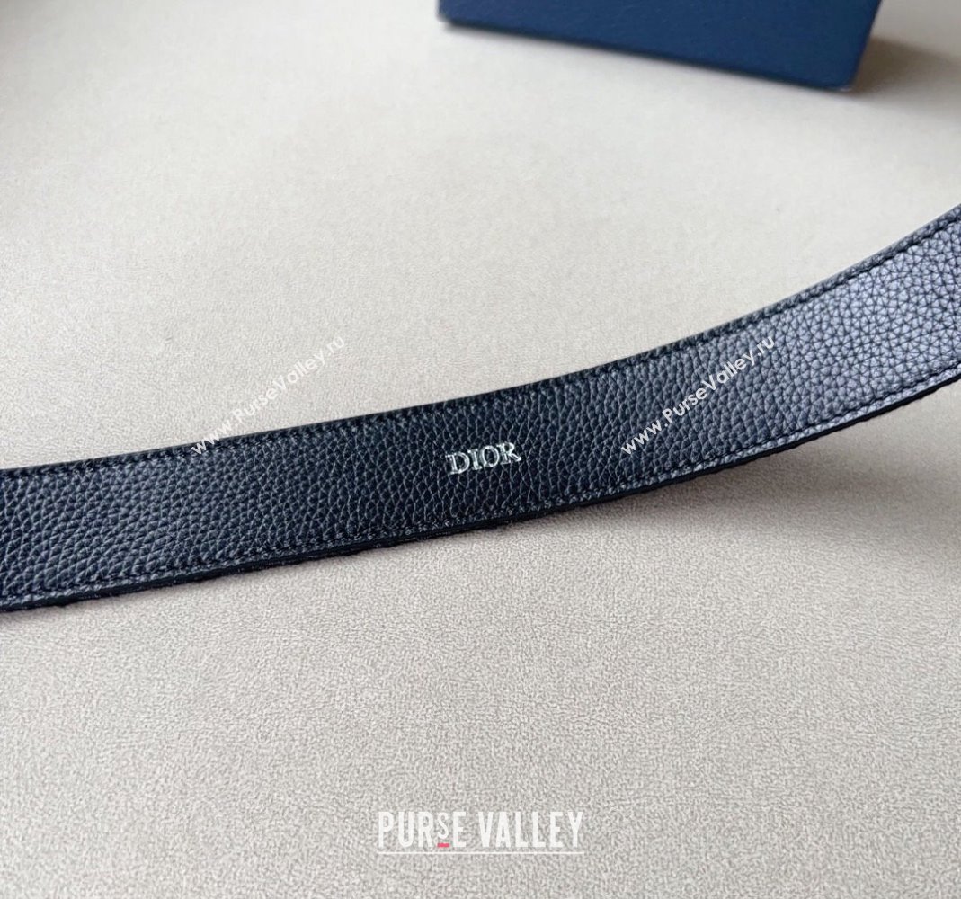 Dior Blue Oblique Canvas Belt 3.5cm with Black Pin Buckle 2023 1124 (99-231124005)