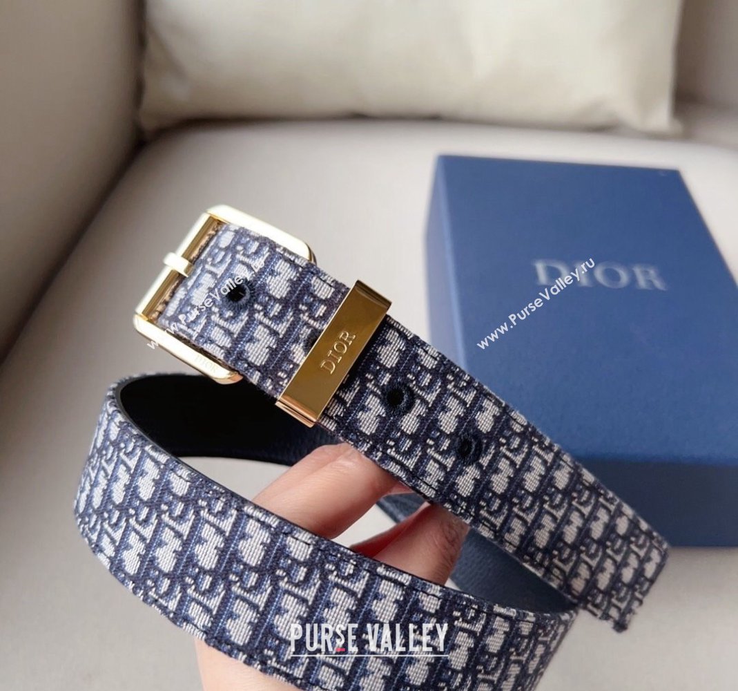 Dior Blue Oblique Canvas Belt 3.5cm with Gold-Tone Pin Buckle 2023 1124 (99-231124007)