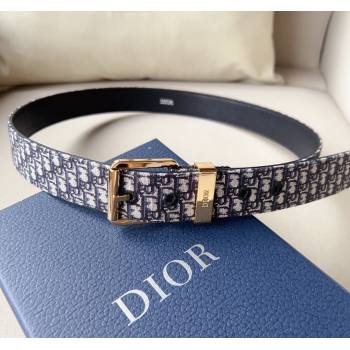 Dior Blue Oblique Canvas Belt 3.5cm with Gold-Tone Pin Buckle 2023 1124 (99-231124007)