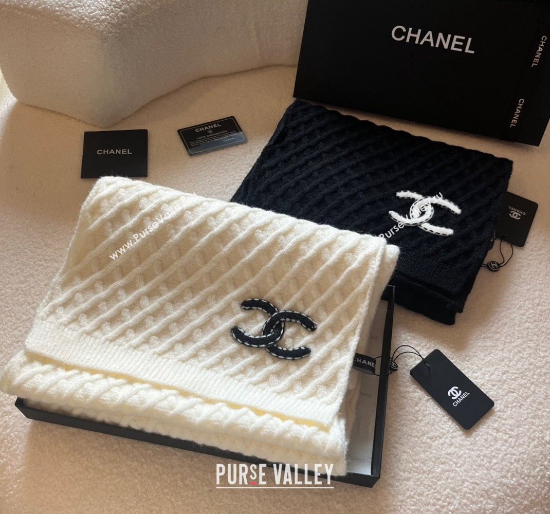 Chanel Quilted Knit Scarf 35x180cm White 2023 1123 (XMN-231123023)