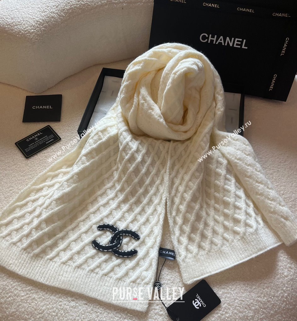 Chanel Quilted Knit Scarf 35x180cm White 2023 1123 (XMN-231123023)