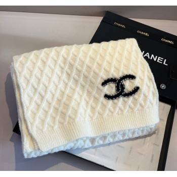 Chanel Quilted Knit Scarf 35x180cm White 2023 1123 (XMN-231123023)