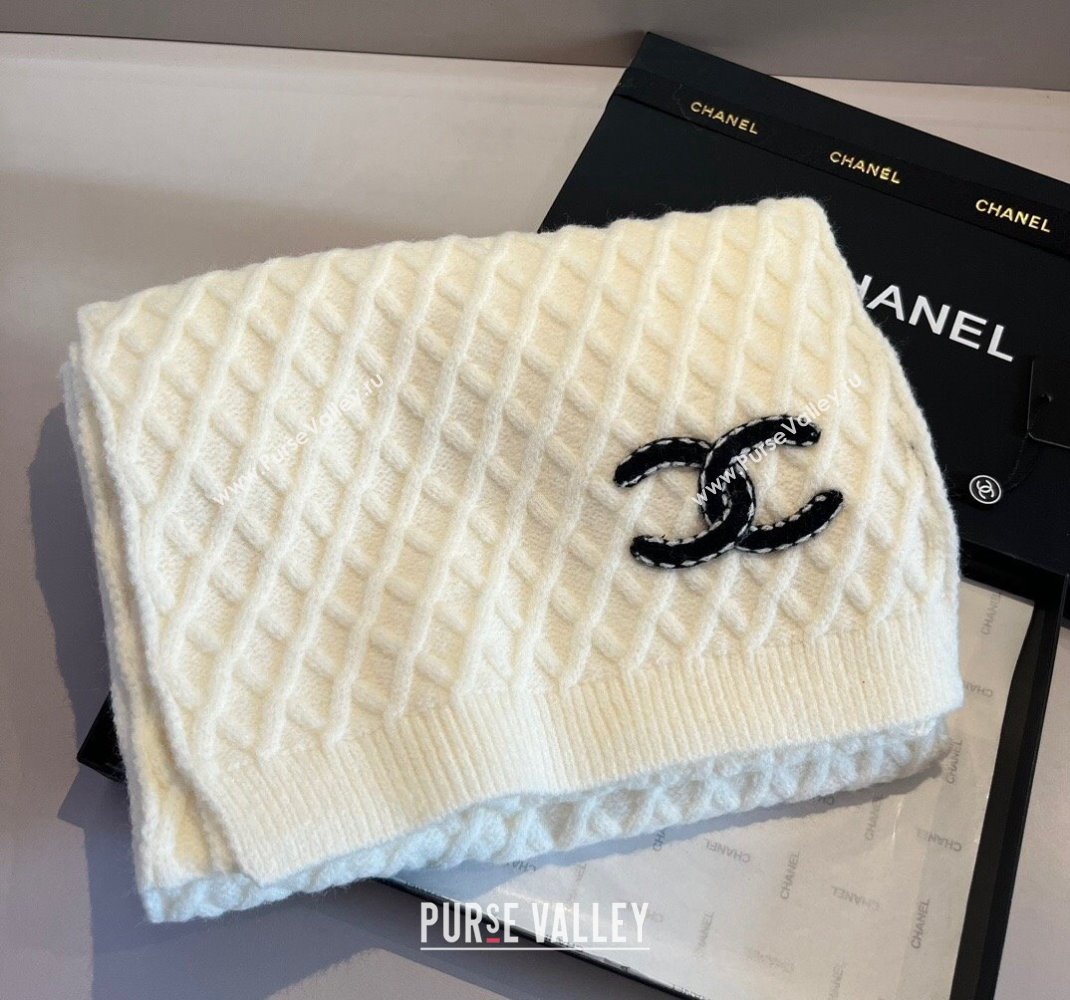 Chanel Quilted Knit Scarf 35x180cm White 2023 1123 (XMN-231123023)