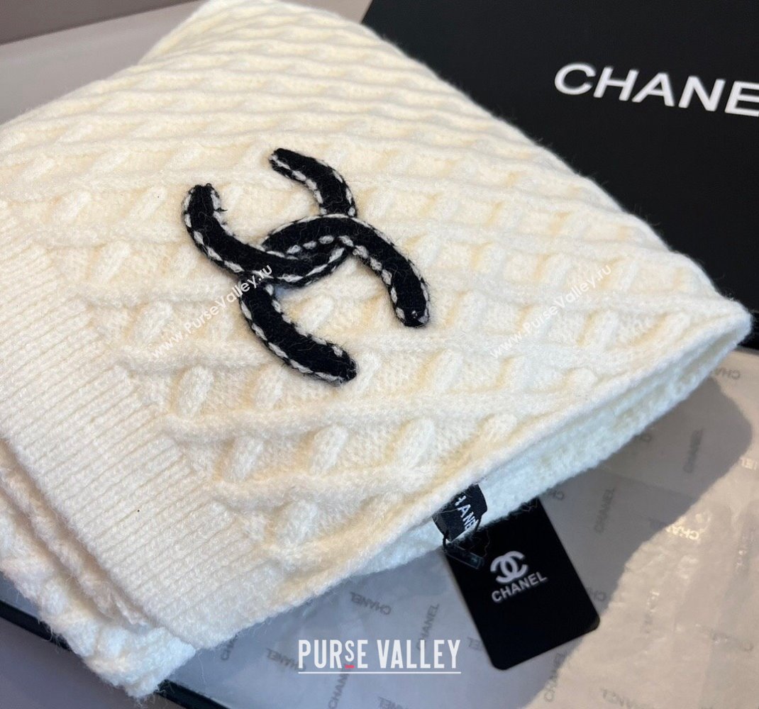 Chanel Quilted Knit Scarf 35x180cm White 2023 1123 (XMN-231123023)