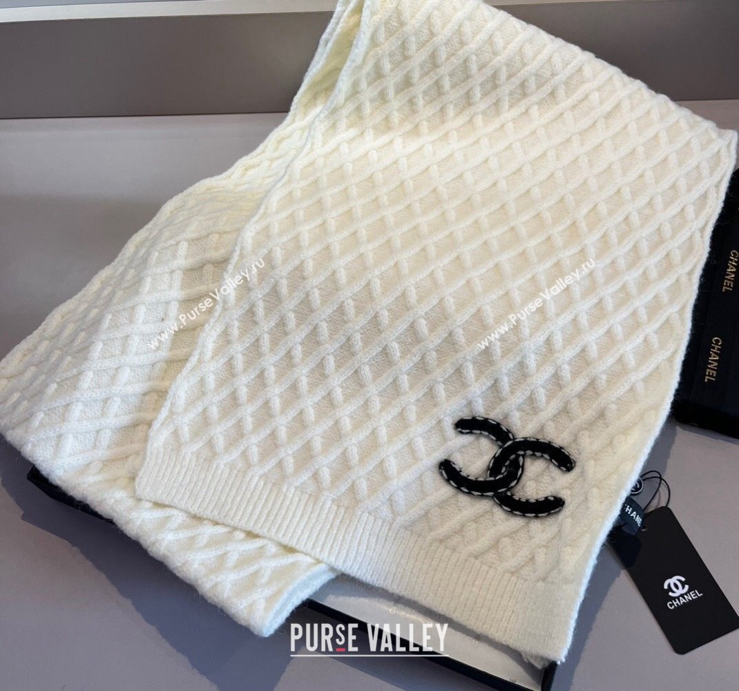 Chanel Quilted Knit Scarf 35x180cm White 2023 1123 (XMN-231123023)