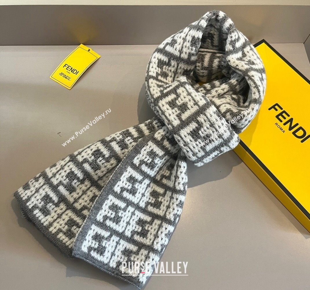 Fendi FF Knit Scarf 30x180cm Grey 2023 1123 (XMN-231123037)