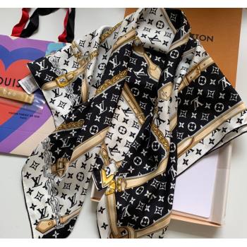 Louis Vuitton Silk Sqaure Scarf 90x90cm Black/White 2023 112301 (WNS-231123014)
