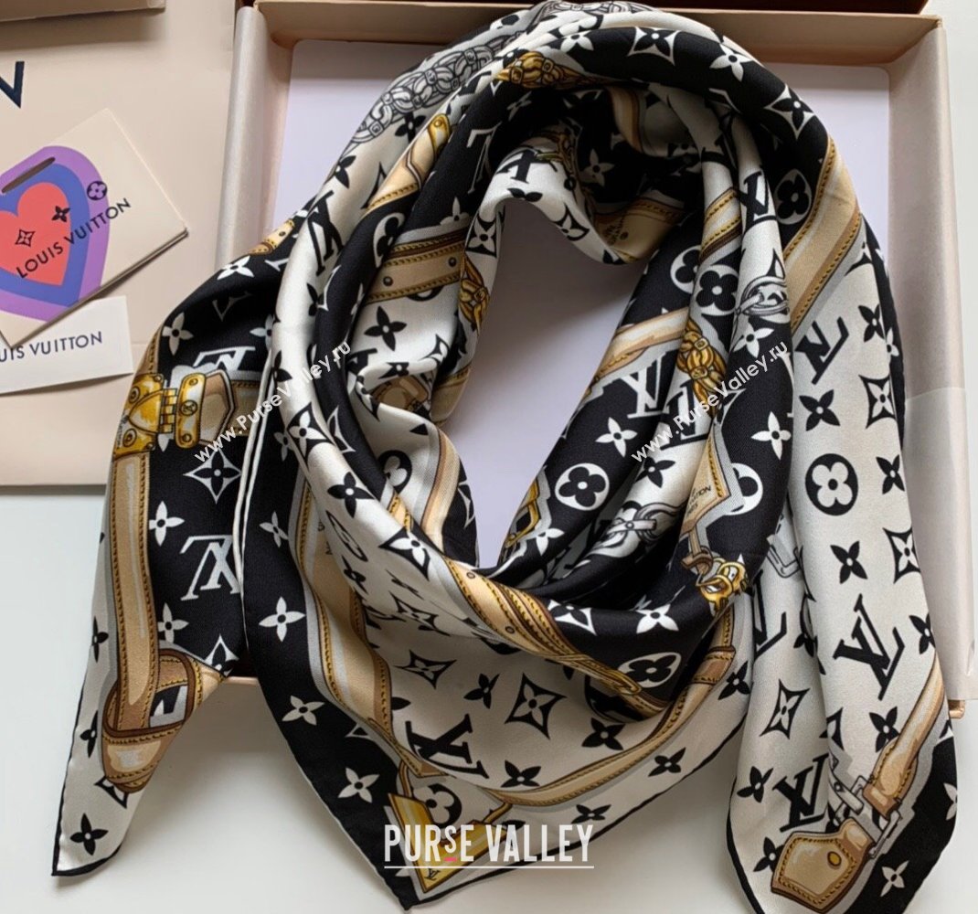 Louis Vuitton Silk Sqaure Scarf 90x90cm Black/White 2023 112301 (WNS-231123014)