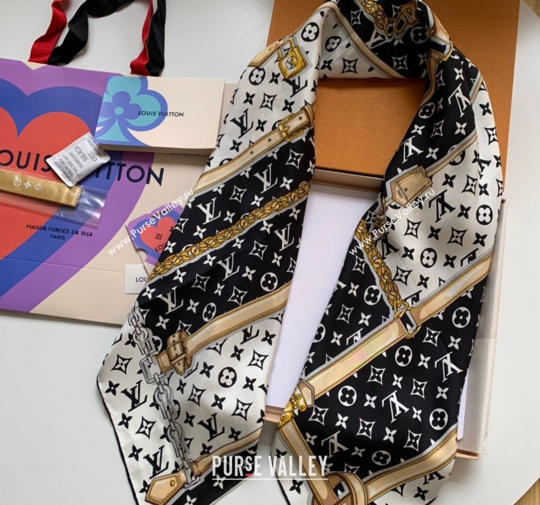 Louis Vuitton Silk Sqaure Scarf 90x90cm Black/White 2023 112301 (WNS-231123014)