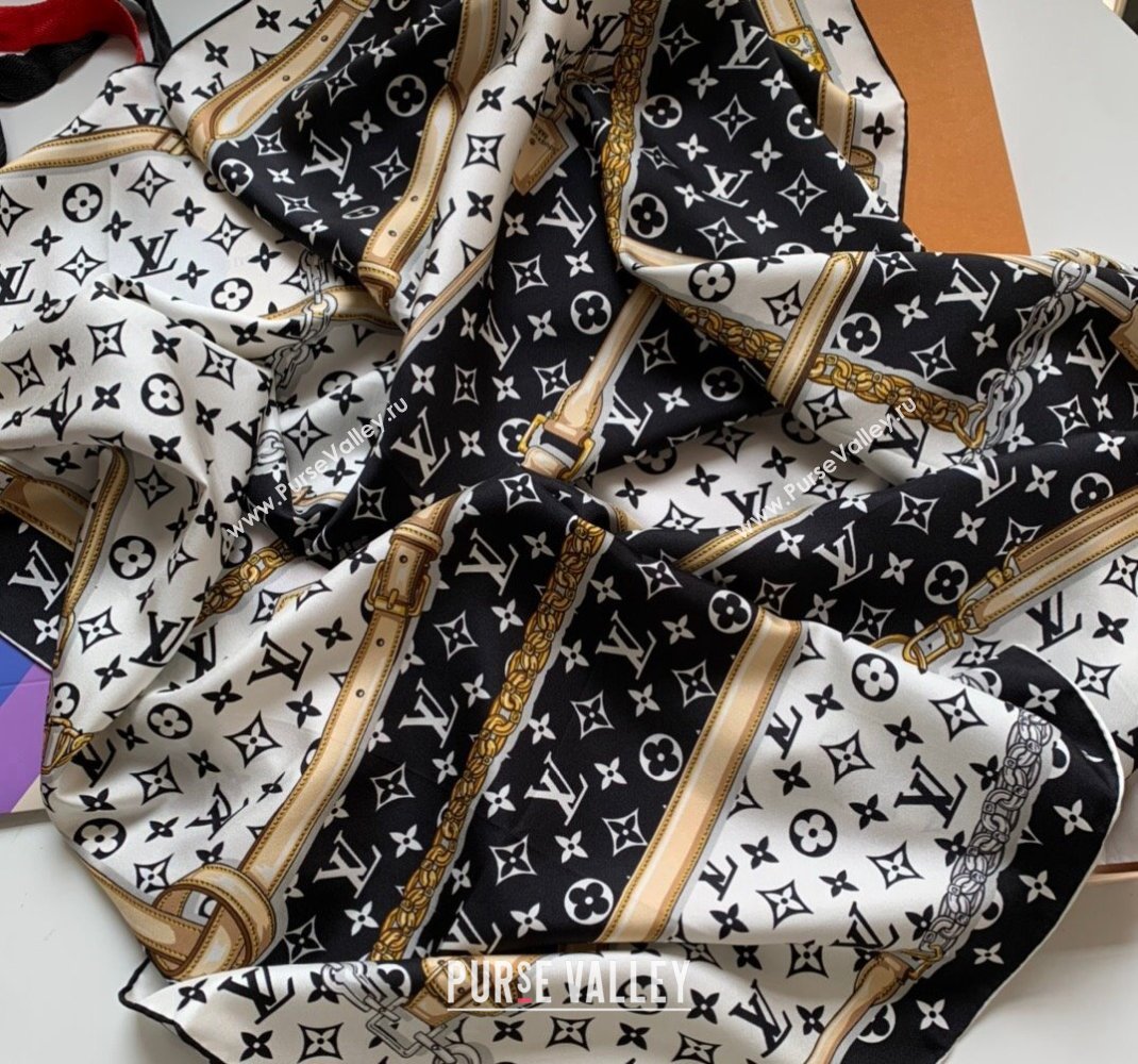 Louis Vuitton Silk Sqaure Scarf 90x90cm Black/White 2023 112301 (WNS-231123014)