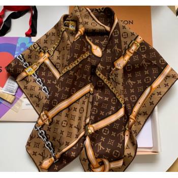 Louis Vuitton Silk Sqaure Scarf 90x90cm Brown 2023 1123 (WNS-231123015)