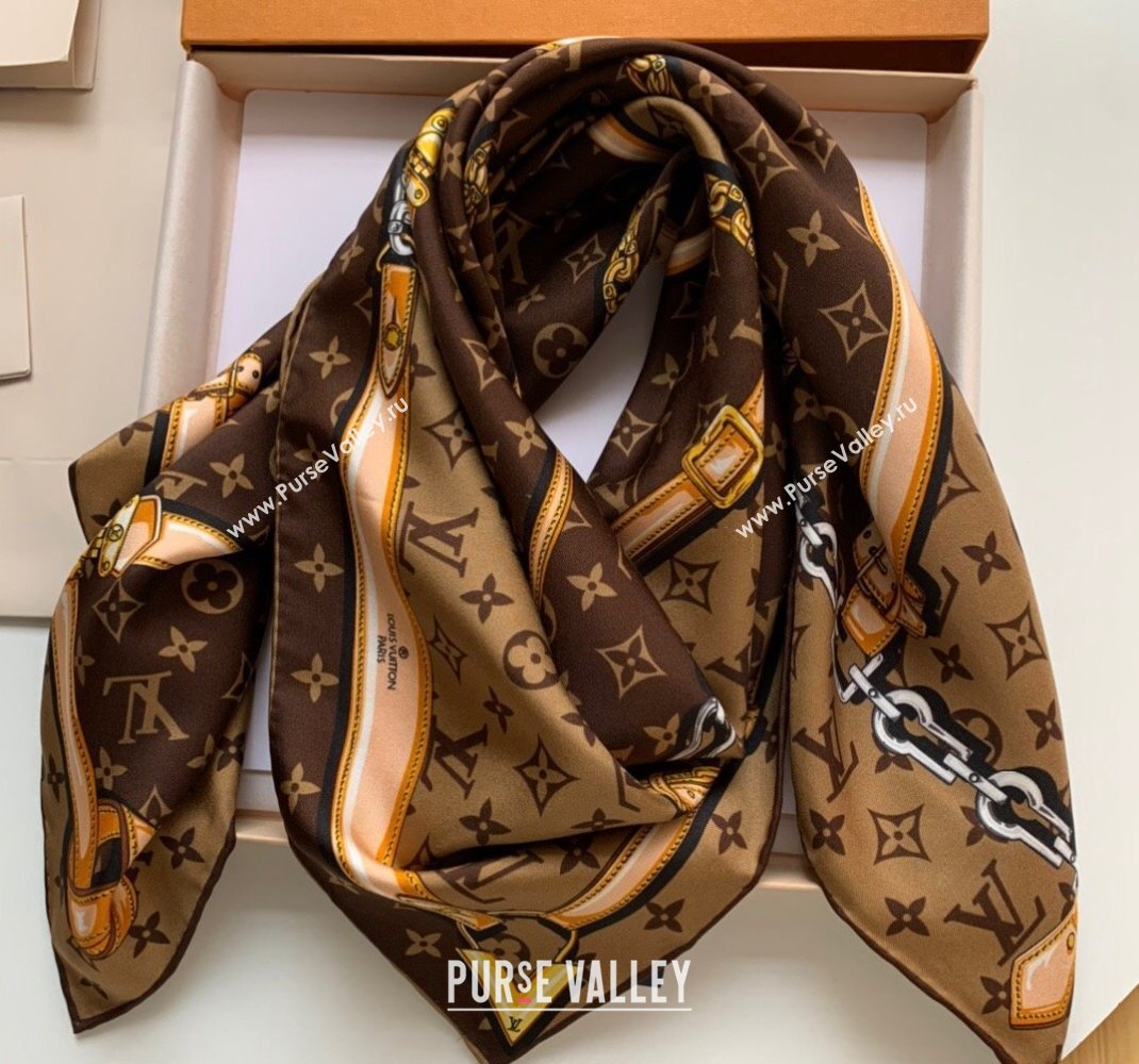 Louis Vuitton Silk Sqaure Scarf 90x90cm Brown 2023 1123 (WNS-231123015)