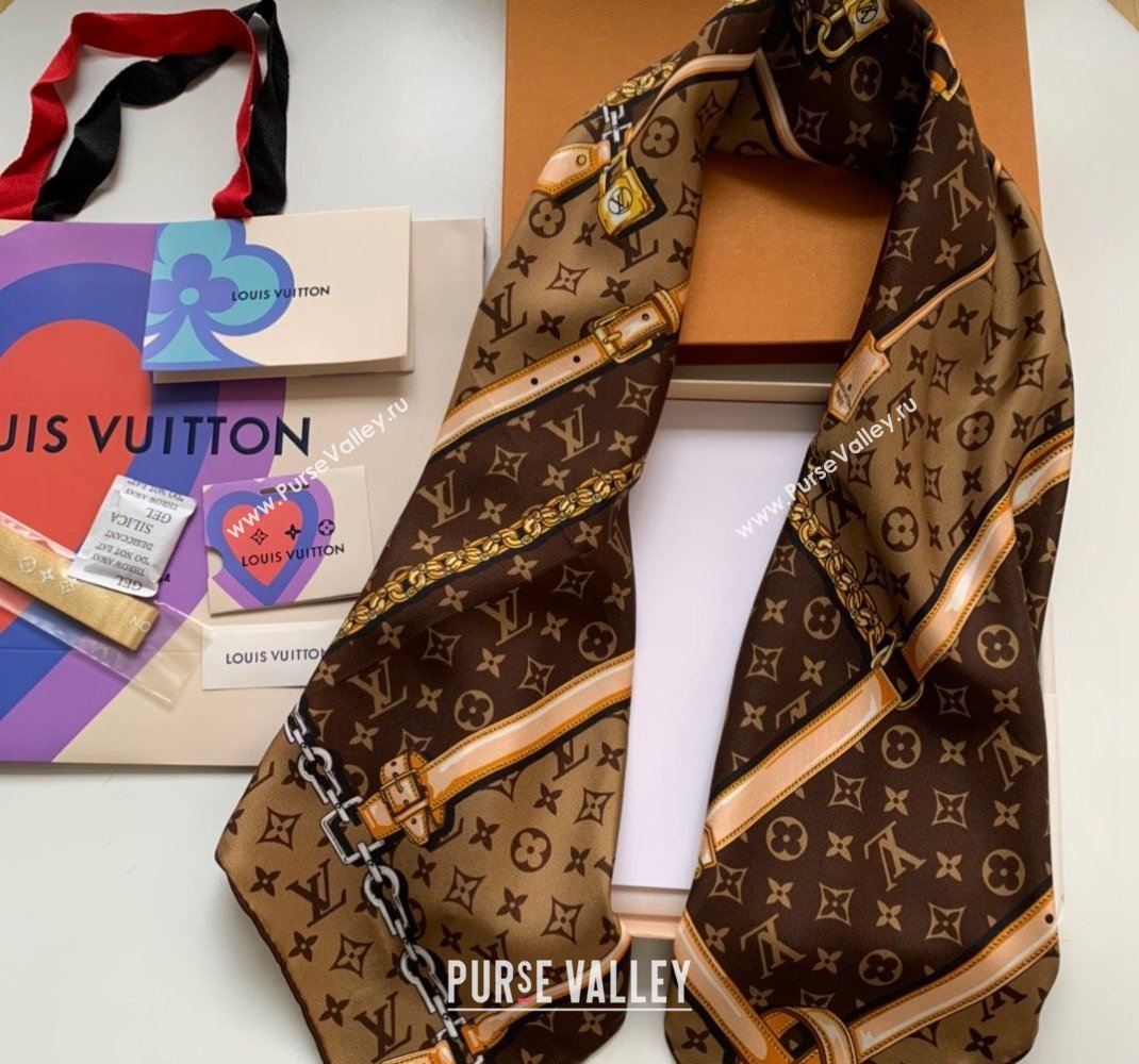 Louis Vuitton Silk Sqaure Scarf 90x90cm Brown 2023 1123 (WNS-231123015)