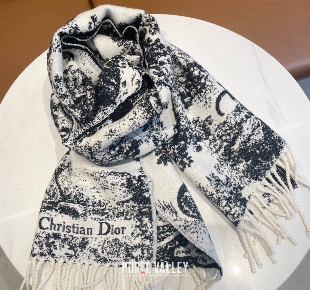 Dior Toile de Jouy Long Scarf 45x190cm Black 2023 1123 (XMN-231123041)